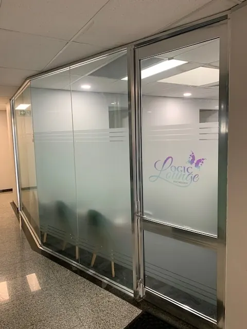 Frosted glass entrance to the Logic Lounge Hornsby clinic